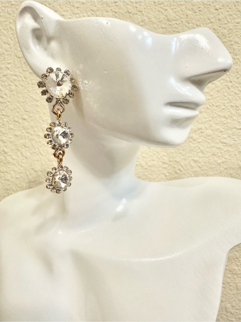 Fashion Jewelry Gold-Tone Clear Crystal Drop Earrings